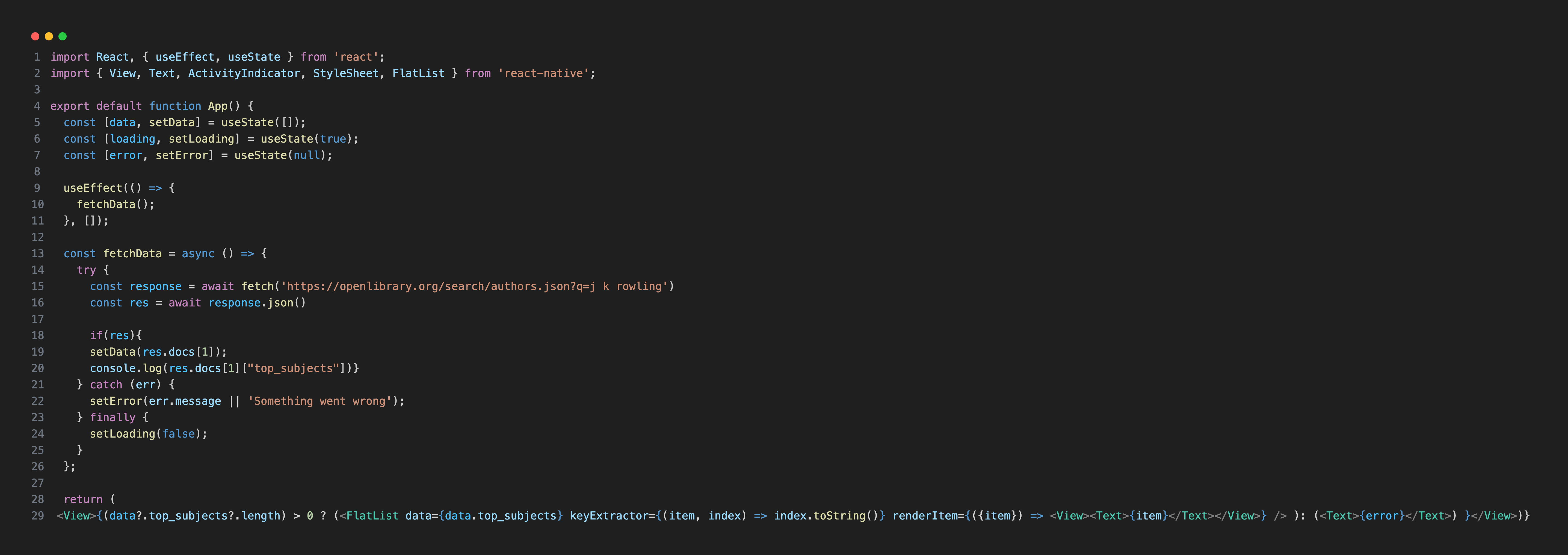 how to fetch data with fetch API in Expo