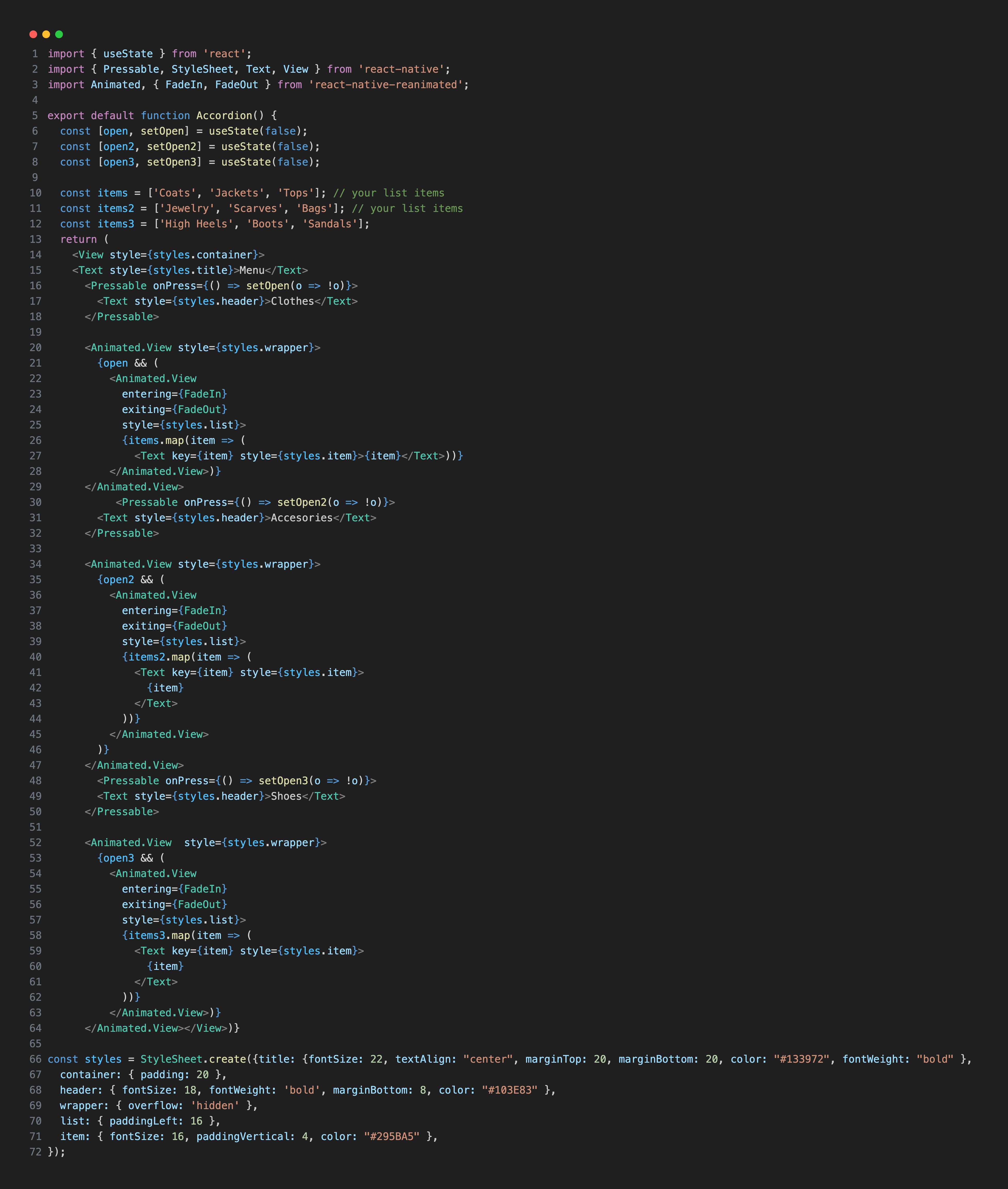 Accordion expanding and collapsing using React Native Reanimated