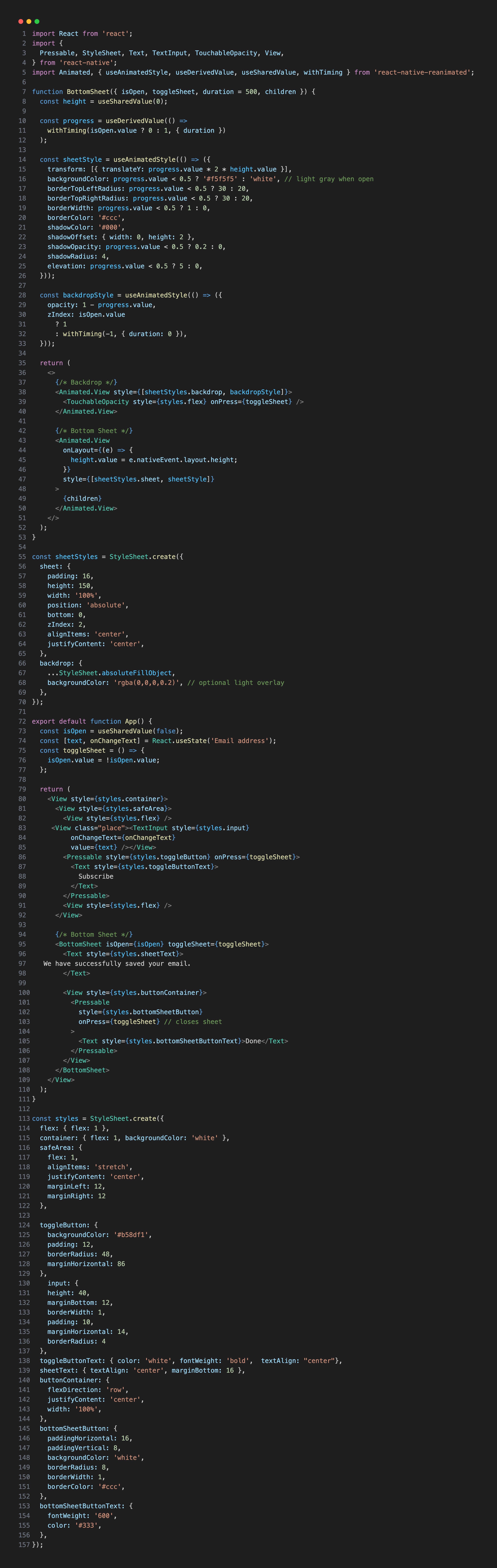 Bottom sheet sliding up and down using React Native Reanimated