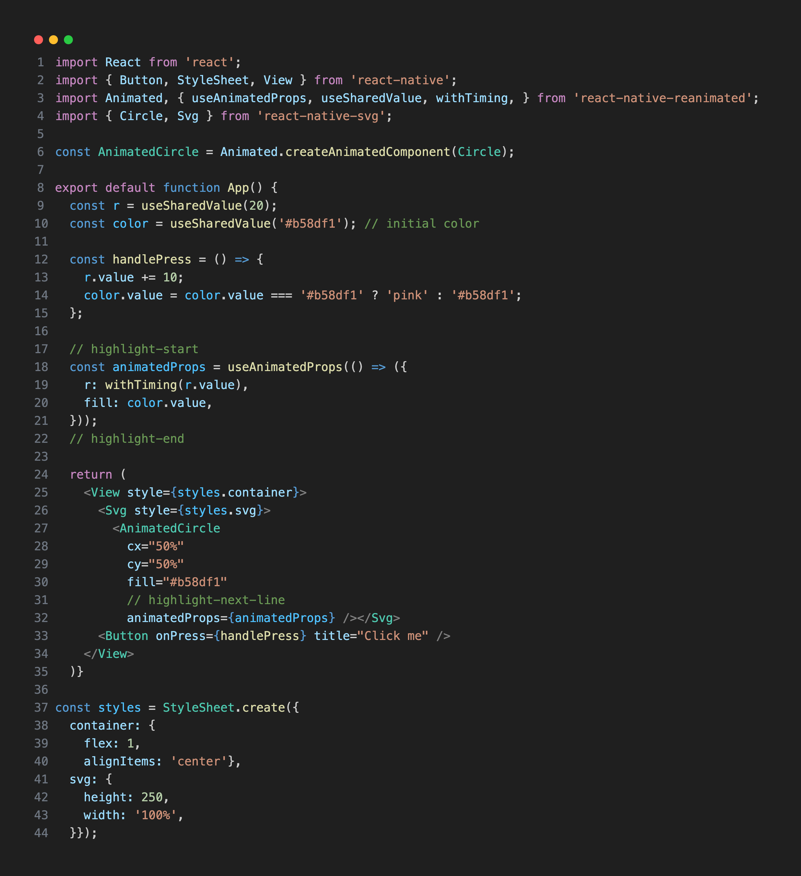SVG circle increasing in size using useAnimatedProps in React Native Reanimated