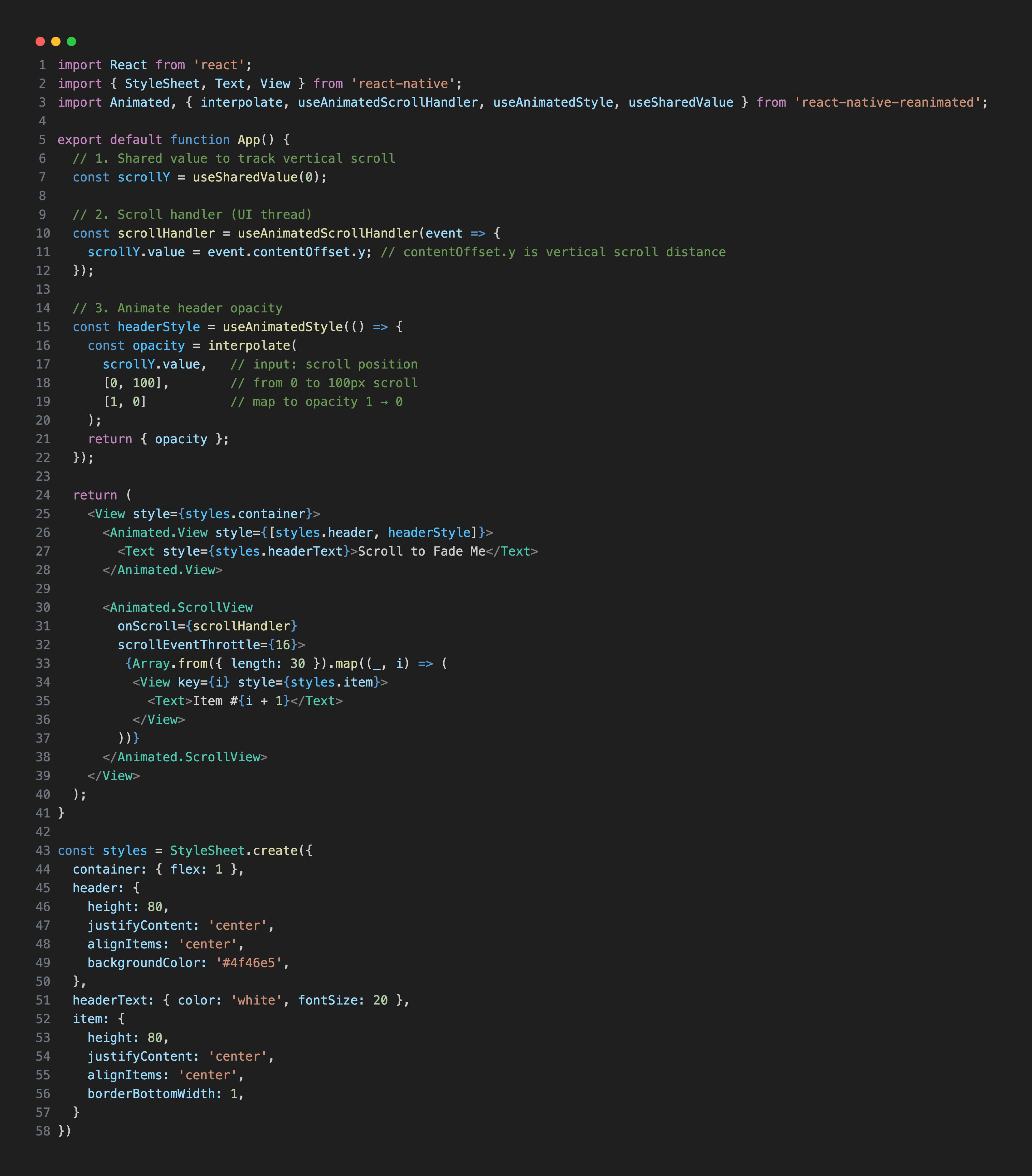 Scrolling content animated using useAnimatedScrollHandler in React Native Reanimated