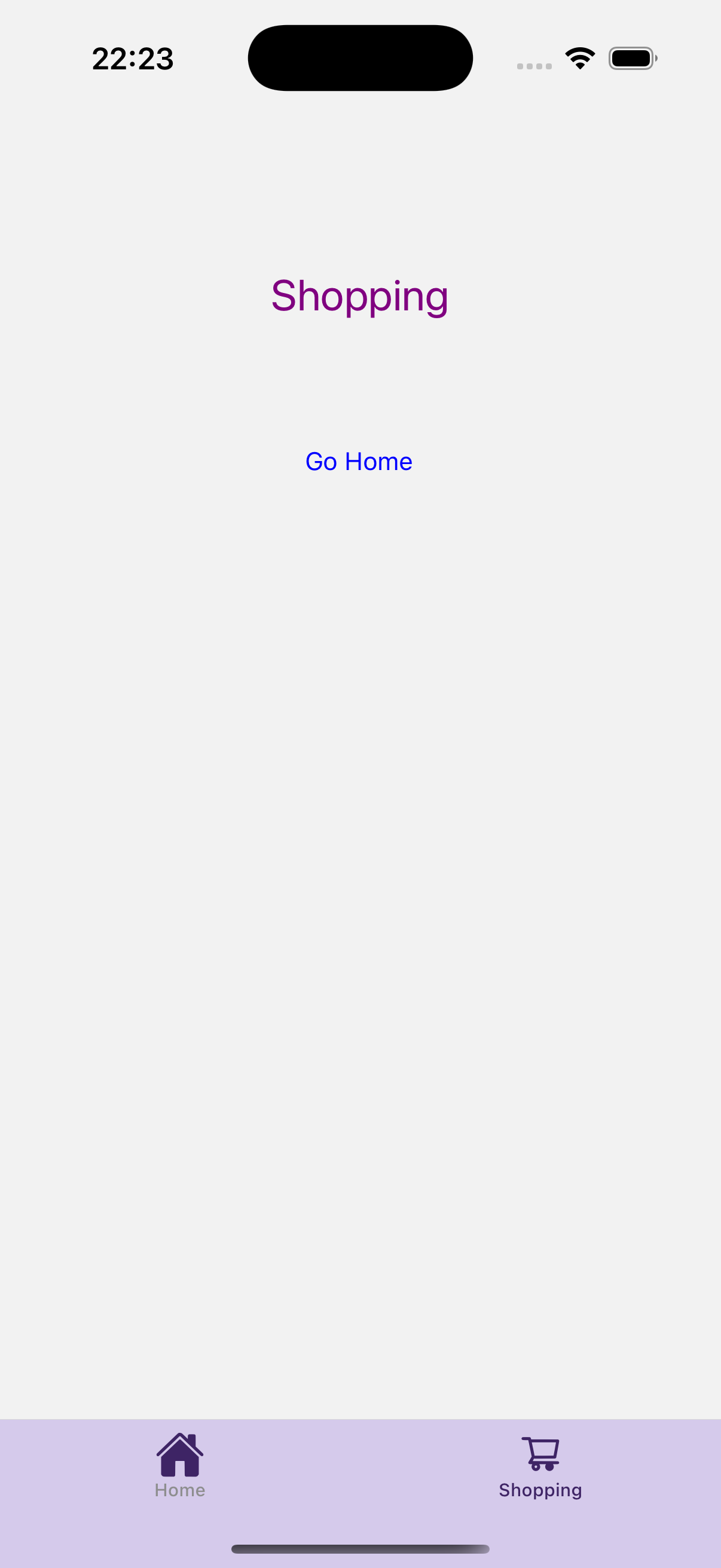 Shopping page displayed with bottom tab navigation