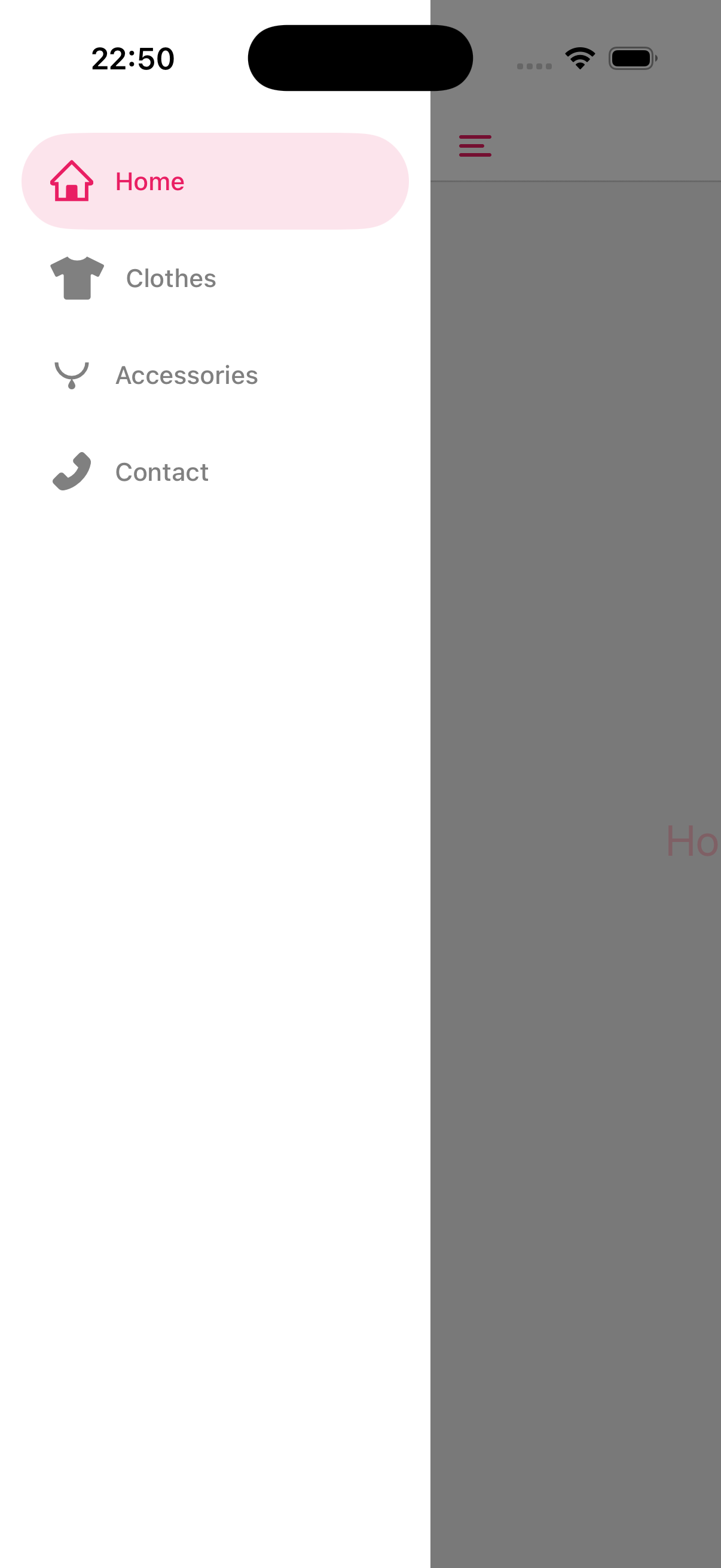 Mobile app page built with React Navigation drawer navigator