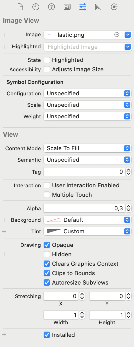 XCode Inspector Attributes for the selected image
