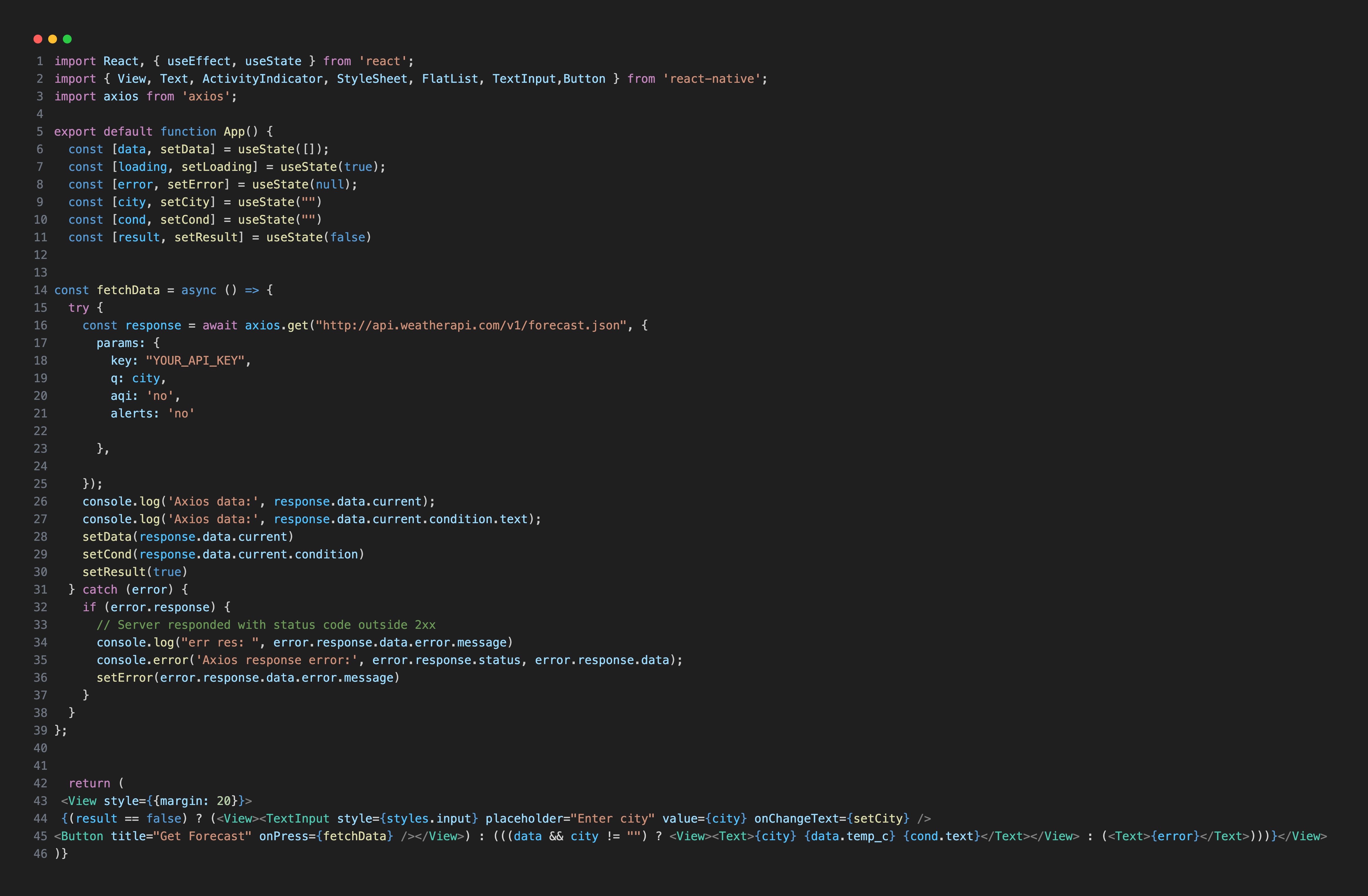 axios API example with Expo