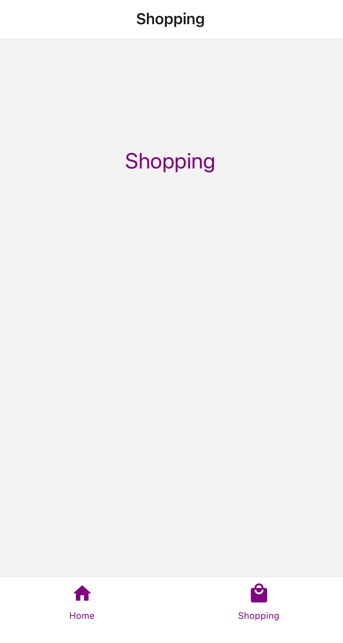 Shopping Page with Expo shopping icon using Material Bottom Tabs Navigator