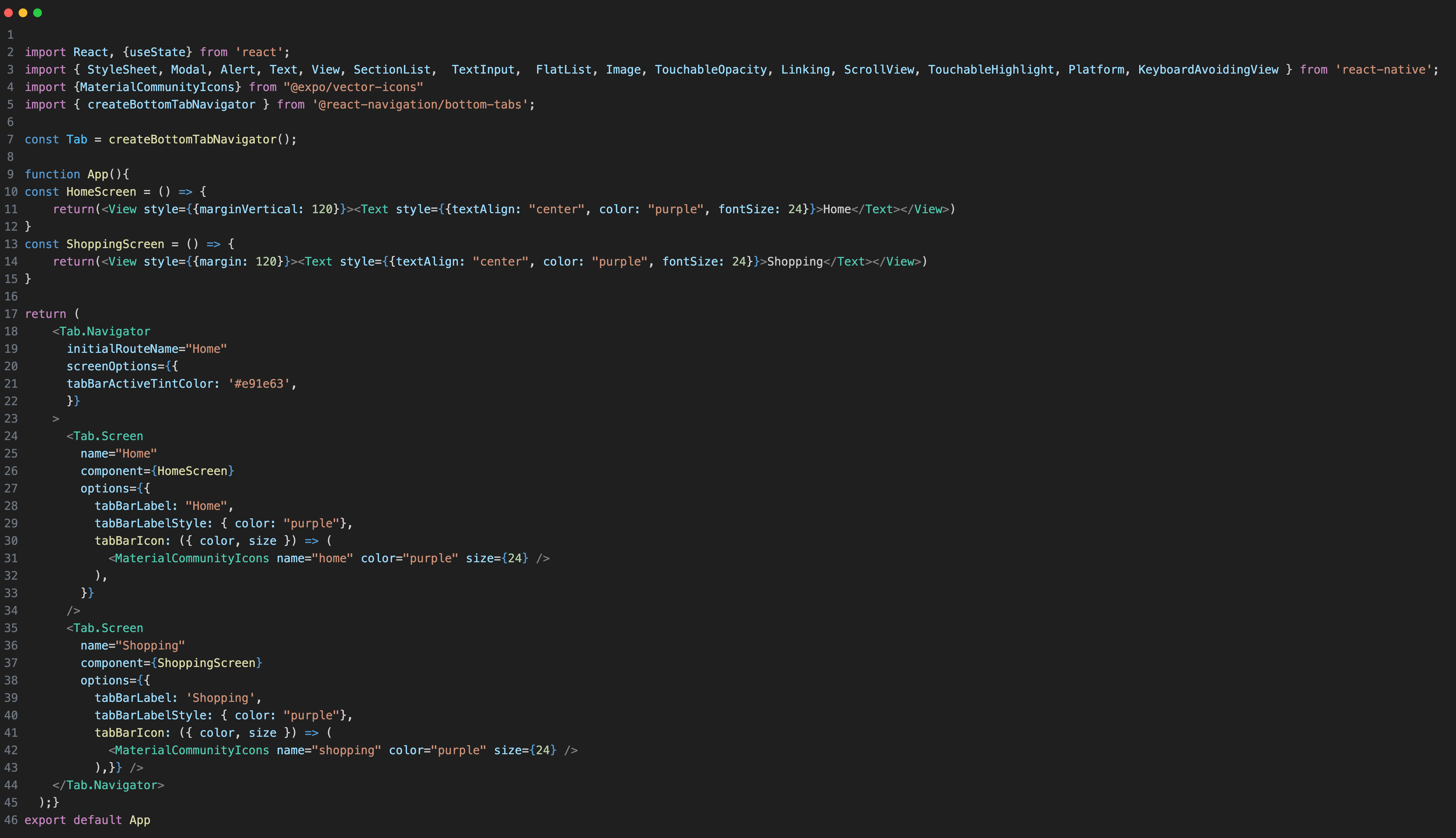 react-native-navigation with Expo example