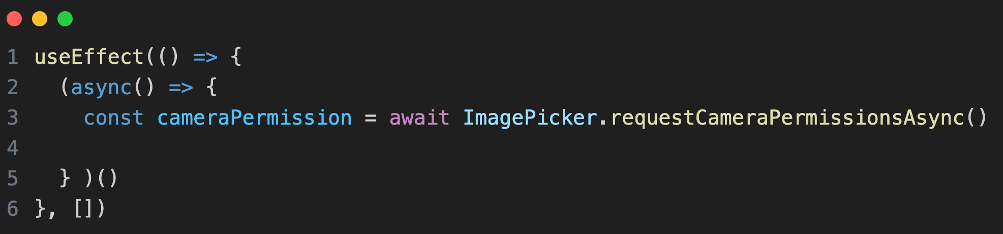 Expo image picker requestCameraPermissionsAsync method