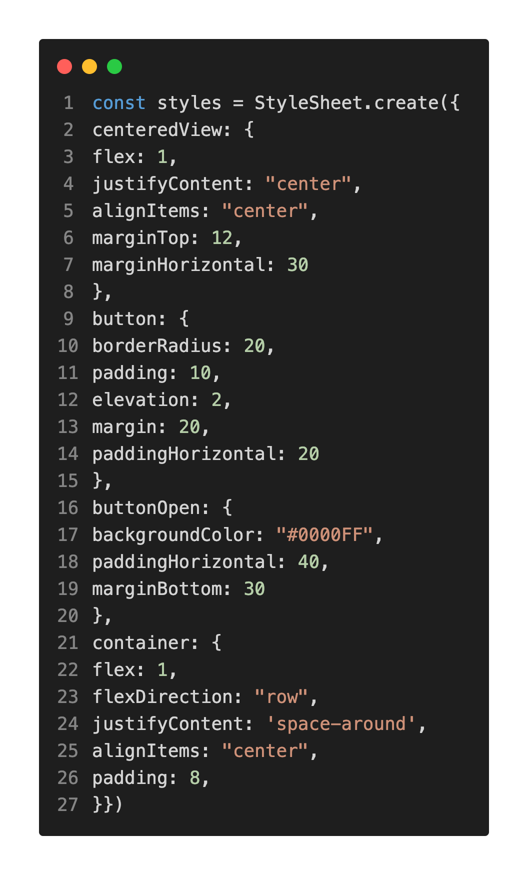 Expo React Native StyleSheet example