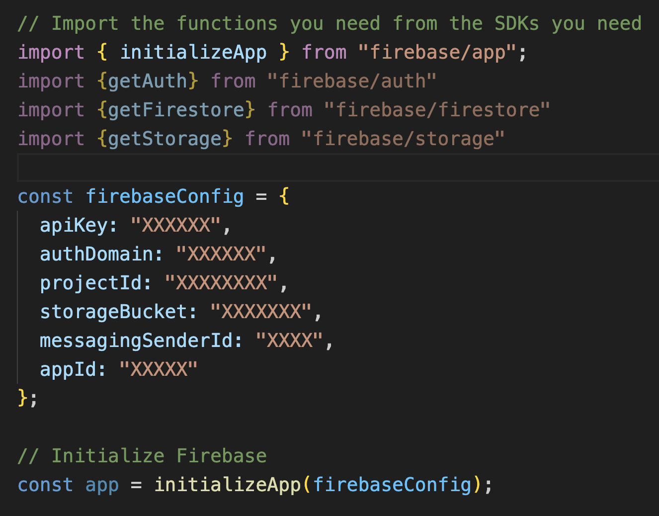 Initializing Firebase app, configuring Firebase, importing Firebase Storage and the methods, integrating Firebase Stroage with Expo