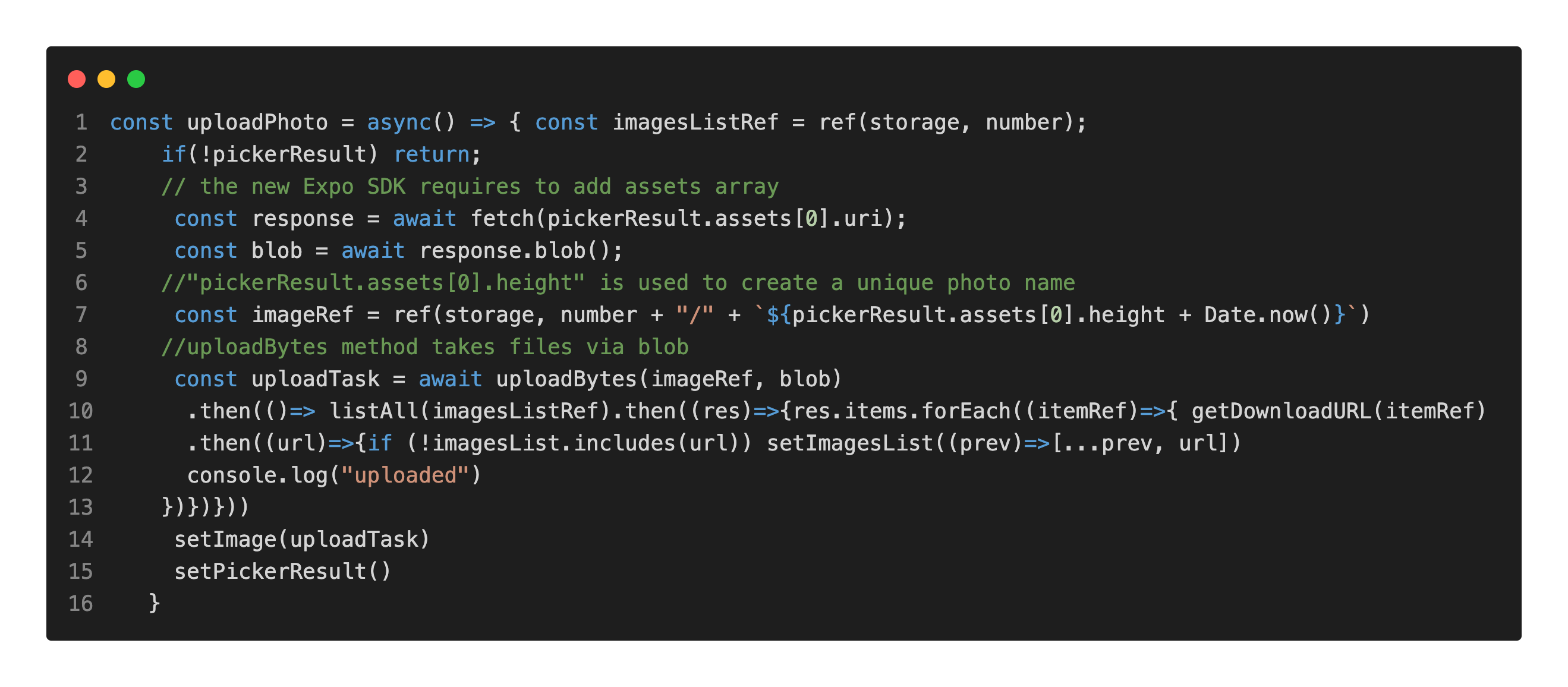 Firebase Storage example with the uploadBytes method