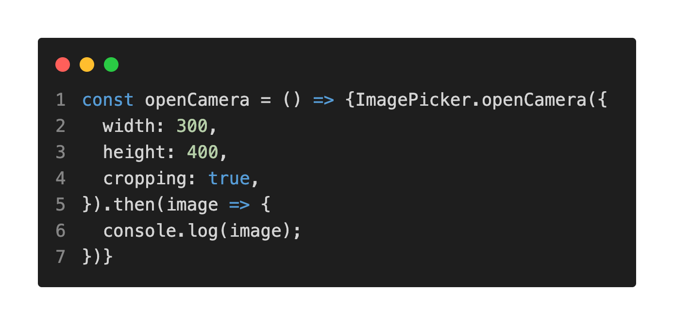 React Native Image Crop Picker openCamera method example