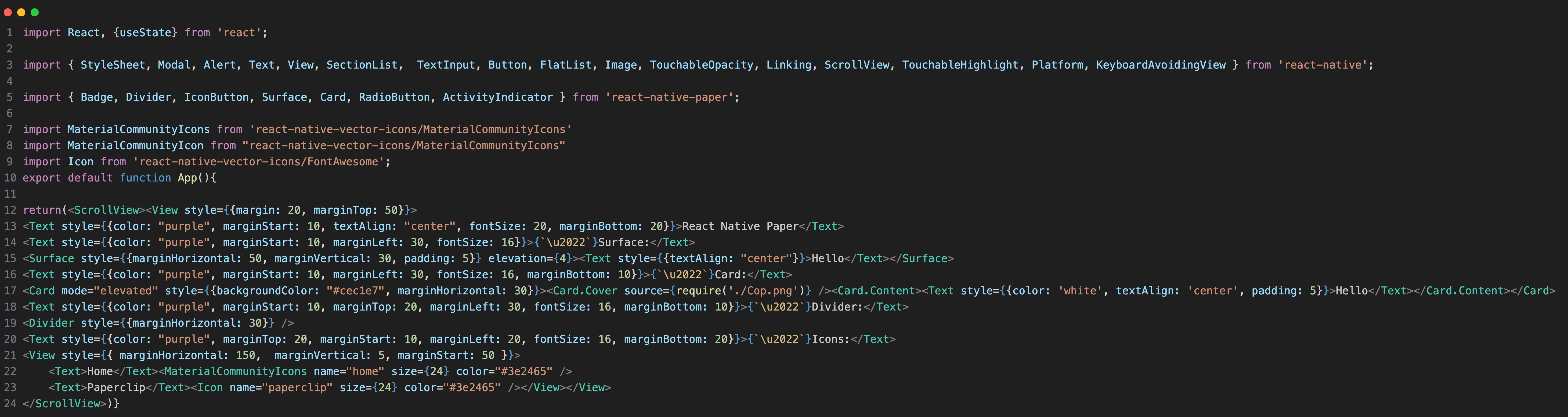 React Native Paper and React Native Vector Icons example