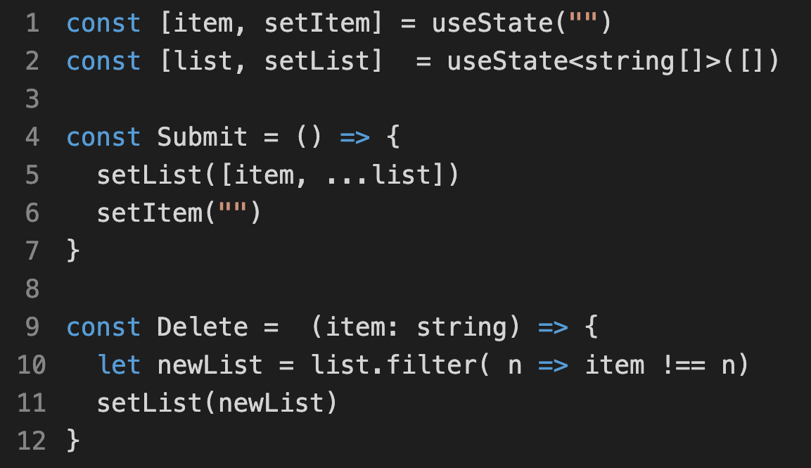 React Native useState hook example with TypeScript