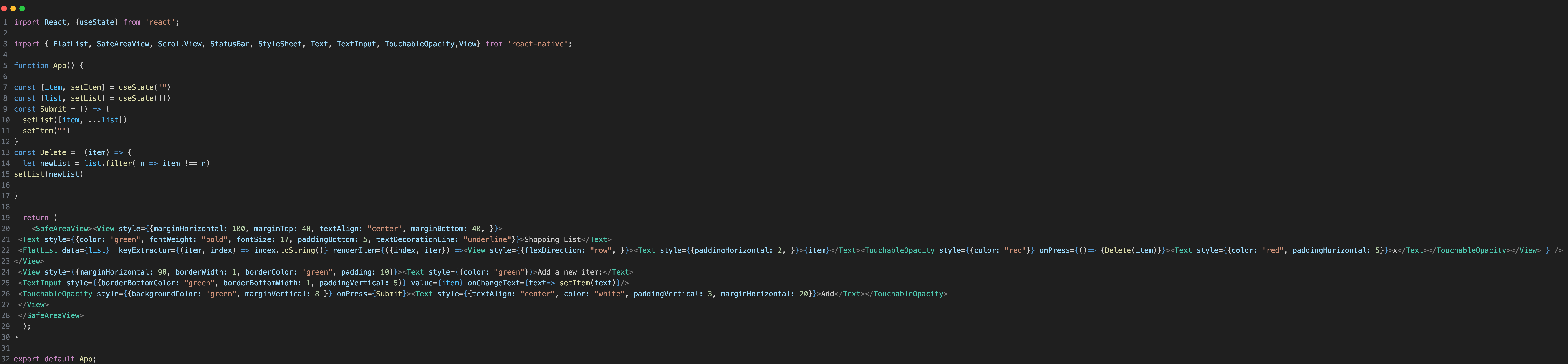 A simple React Native App with core components