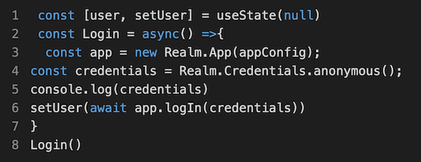 Atlas App Services anonymous authentication example with React Native