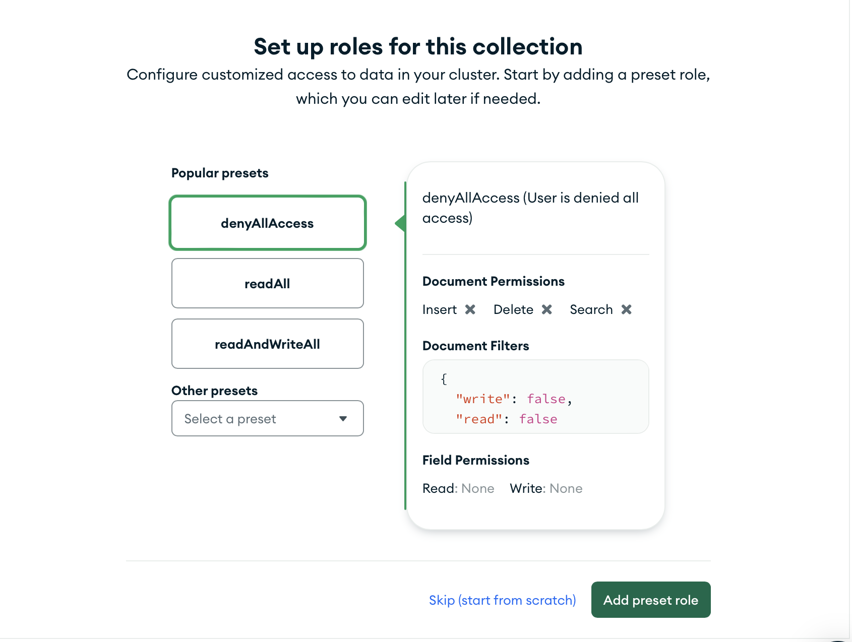 Popular presets for Realm/Atlas device sdk