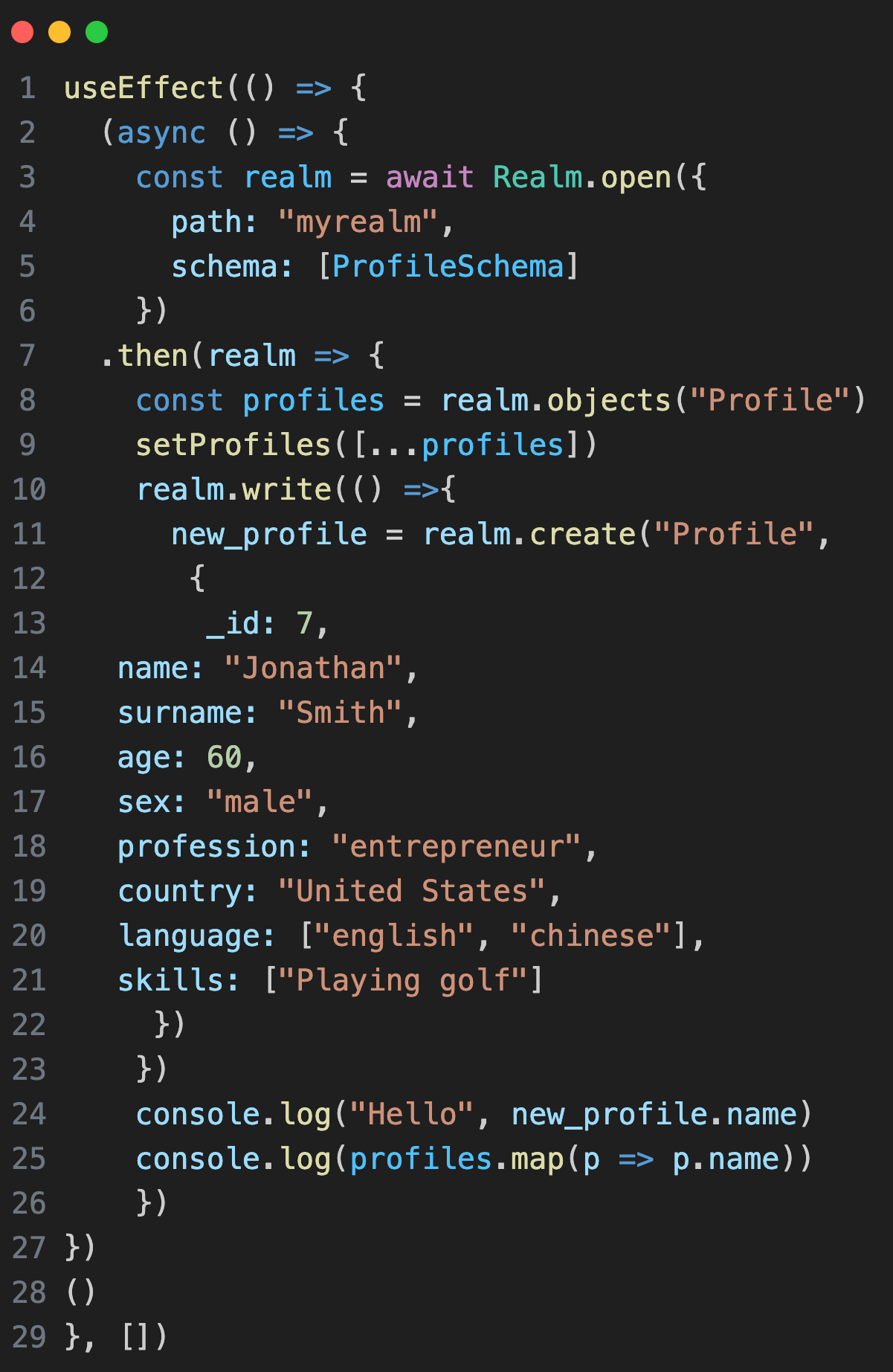 How to add data/create realm object to Mongodb local REALM